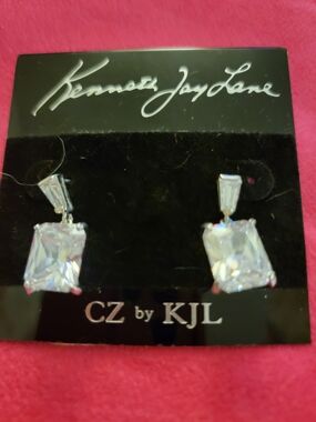 Kenneth Jay Lane Silver-Tone Clear Cubic Zirconia Drop Earrings